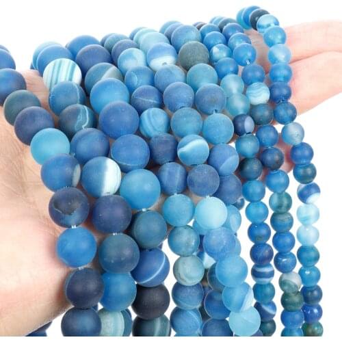 4-12mm Natural Stone Beads Loose Round Frosted Blue Agates Stone Beads For Jewelry Making DIY Charm Bracelet Necklace Handmade