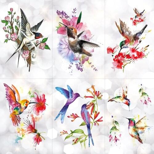 Hummingbird Flower Watercolor Temporary Tattoo Sticker Plum Blossom Waterproof Tattoos Body Art Arm Fake Tatoo Women Girl
