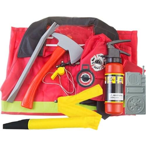 Kids Cosplay Costume Career Firefighter Policemen Pretend Play Halloween Outfit