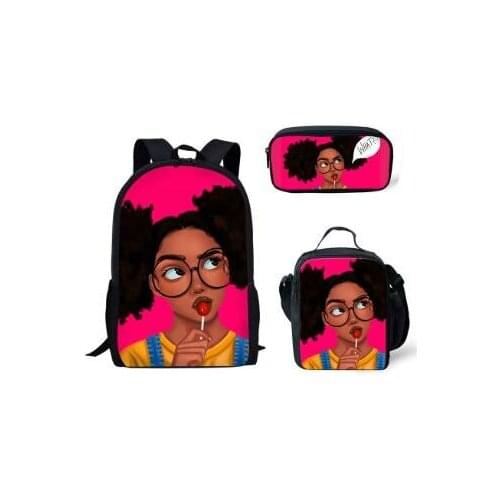 Kids Backpack Girls for School Black Art African Girls Design Bagpack Children 3pcs/set Schoolbag Bookbag Mochila Escolar