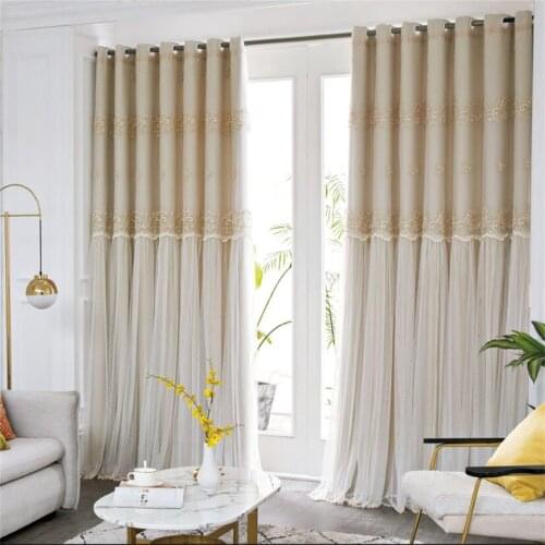 European Luxury Lace Beaded Embroidered Double-Layer Blackout Curtains Custom For Living Room Bedroom Royal Home Decor Drapes