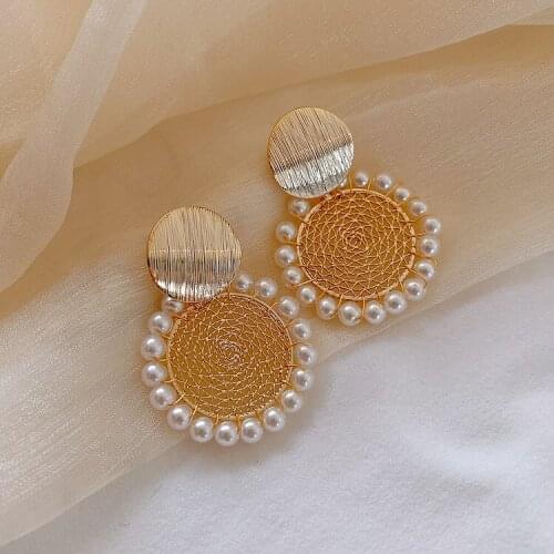 Geometric round mesh Pearl Earrings New Style Earrings for women