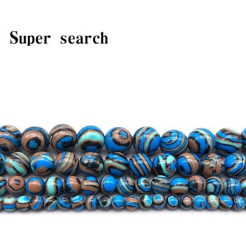 Smooth Natural Stone Blue Stripe Turquoises Round Loose Beads 15" Strand 4 6 8 10 MM Pick Size For Jewelry Making