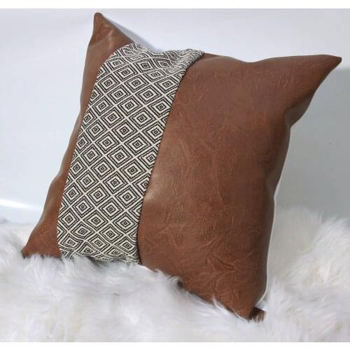 Brown PU Leather Cushion Covers Diamond Lattice Decorative Throw Pillow Case for Sofa Bed Car Seat Home Pillow Cover 45x45cm