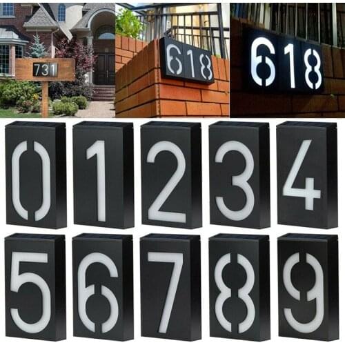 1pc New Solar Wall Door Lamp Power LED Number Sign Light House Hotel Door Address Digit Plate Plaque Exterior Outdoor Wall Solar