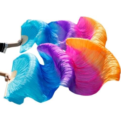 Natural 100% Silk Belly Dance Fans 1 Pair Left+Right hand Belly Dance Long Fans Turquoise+Royal blue+Purple+Rose+Orange 180x90cm