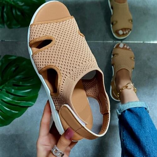 2021 New Ladies Sandals Large Size Breathable Stretch Fly Woven Sandals Casual Walking Outdoor Womens Shoes Beautiful Shoes Wom