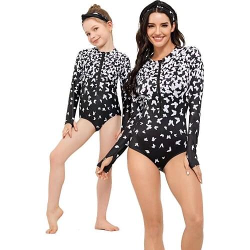 New Family Matching Outfits One Piece Family Matching Mother Child Swimsuit Women Girl Long Sleeves Bathing Suit Swimwear