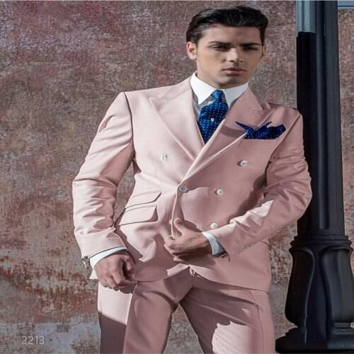 New Design Pink Double-breasted Suit Mens 2020 Wedding Suits Custom Made Slim Fit Business Male Suit Groom Tuxedos 2 Piece Set