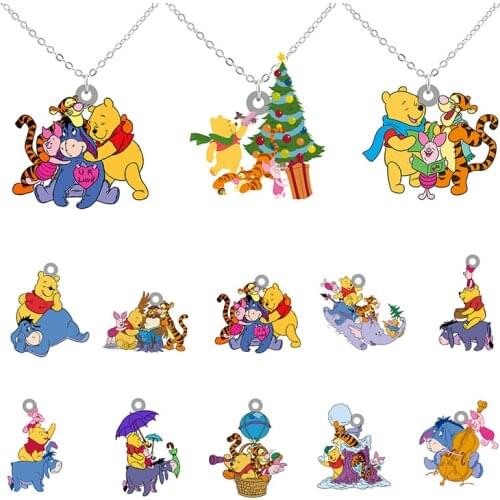 Disney Classic Animation Peel Jumping Tigger and Winnie the Pooh Necklace Long Chain Epoxy Pendant Design Resin Jewelry