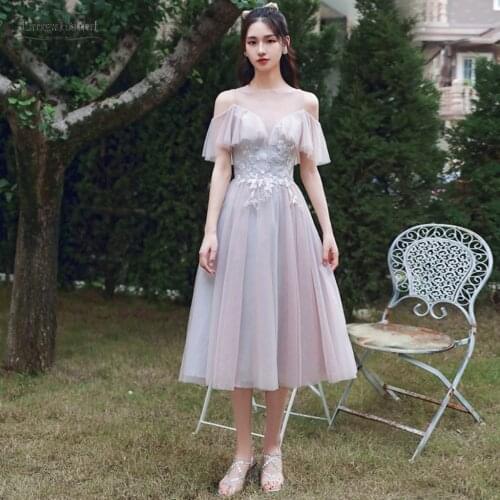 6 Styles Bridesmaid Dresses A Line Short Formal Simple Tulle Wedding Guest Party Dress With Lace Appliques vestido de fies JQ804