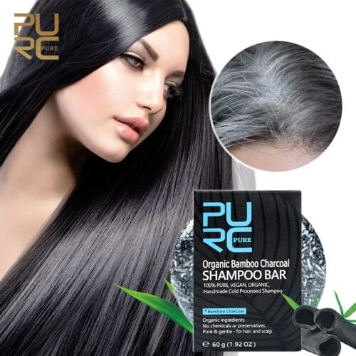 PURC Gray White Hair Color Dye Treatment Bamboo Charcoal Clean Detox Soap Bar Black Hair Shampoo Shiny Hair & Scalp Treatment