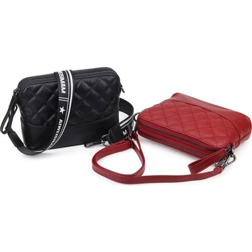 Rhombic Mesh Red Versatile Novelty Shoulder Lipstick Bag Wide Strap Leather Fashion Crossbody Handbags Luxury Designer Satchels