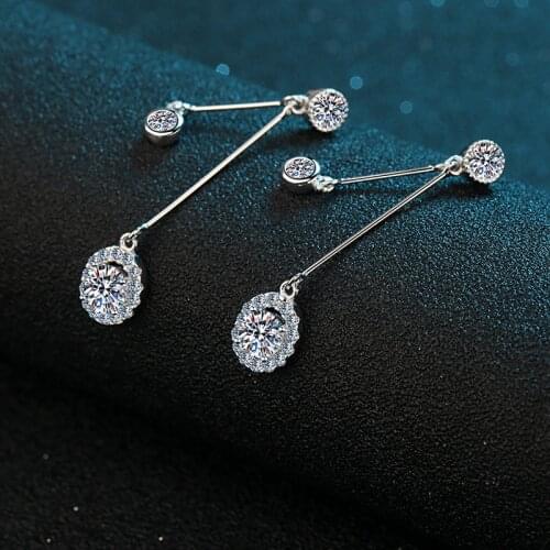 Silver Excellent Cut Diamond Test Passed Total 2 Carat D Color High Clarity Moisanite Long Line Drop Earrings Silver 925 Jewelry