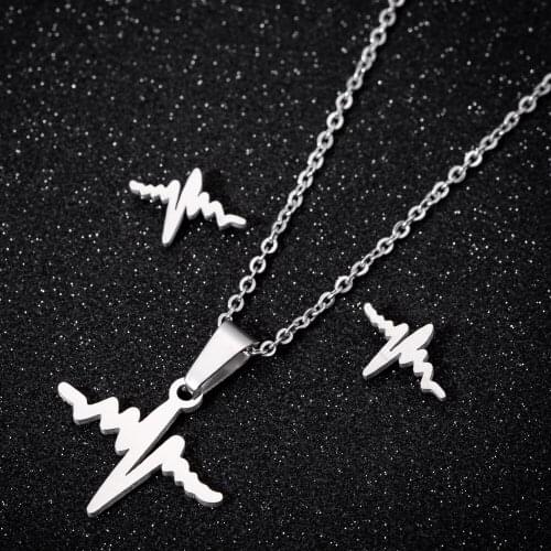 Heartbeat Earrings Necklaces Jewelry-Sets For Women ECG lOVE Jewelry Romantic Stainless Steel Everyday Jewelry Sets Nurse Gift