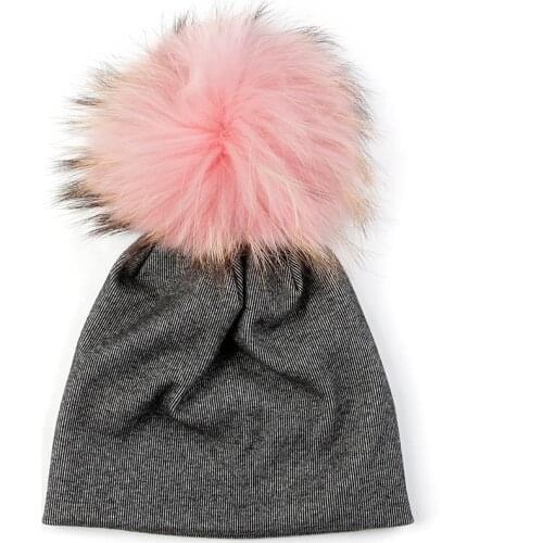 Baby Beanies Infant Newborn Winter Warm Beanie Hats Skull Caps Unisex For 0-9 Month Girls Boys With 15cm Real Fur Pompom