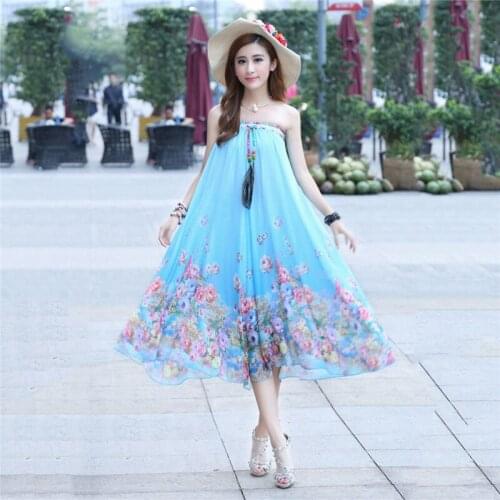 Ink printing chiffon skirt women Boho Long floral Skirt female 2020 new Summer national style Skirts two Wear B316