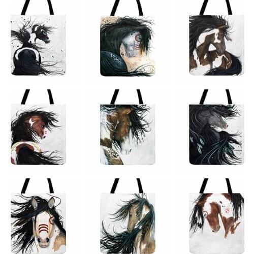 Modern Art Watercolor Horse Painting Printed Tote Bag For Women Casual Totes Fashion Shopping Bags Outdoor Reusable Beach Bags