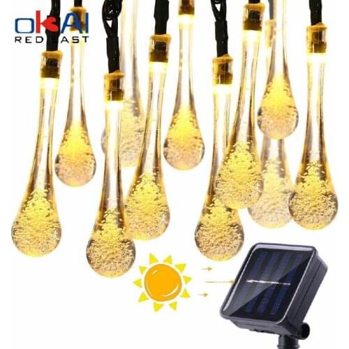 LED Outdoor Water drops Solar Lamp String Lights 12/7/5m 100/50/20 LEDs Fairy Holiday Christmas Party Garland Garden Waterproof