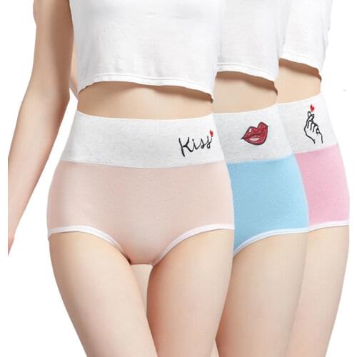3/4pcs New Sexy Underwear Women Panties Soft High Waist Hip Pantys Female Cotton Briefs Embroidery Underwear Calcinhas Kid