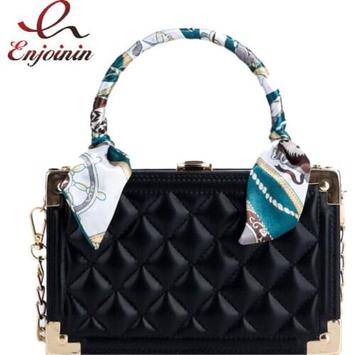 Box Shape Party Clutch Bag for Women Silk Scarf Handle Purses and Handbags Luxury Designer Bag Chain Crossbody Bag Pu Leather