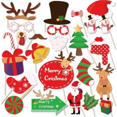 Merry Christmas Party Decorations DIY Mr Mrs Photobooth Props Santa Claus Elk Happy New Year Party Favors