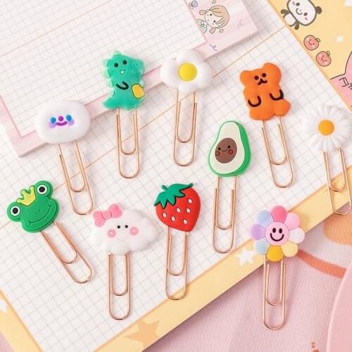 Yisuremia 5pcs/Lot Kawaii Metal Paper Clip Cartoon Strawberry Decorative Bookmark Memo Binder Clips School Office Stationery