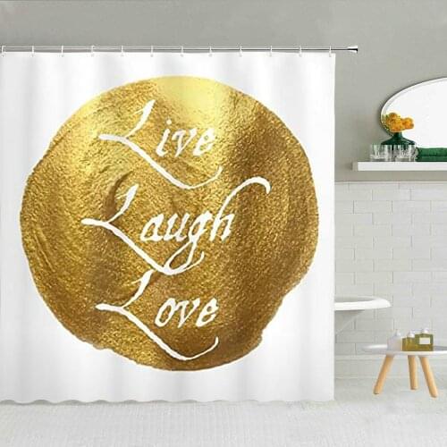 English Alphabet Shower Curtain Inspirational Words Life Message on a Big Gold Fingerprint Cloth Bathroom Decor Hooks Curtains