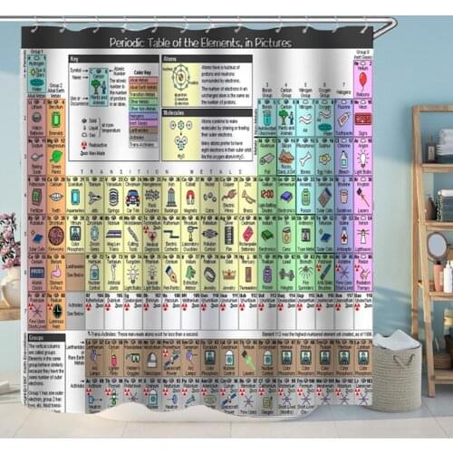 Periodic Table Of Elements Shower Curtain Chemical Form Digital Printing Waterproof Shower Curtain Bathroom Products Hot Sale