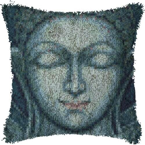 Latch Hook Rug Kits Cushion Carpet Cover Floor Mat Buddha Sewing Needlework for Adults Kids Gift