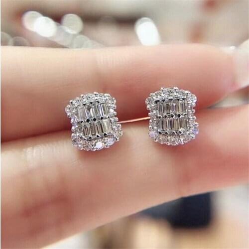 2020 Stunning Luxury Jewelry 925 Sterling Silver Princess Cut White Topaz CZ Diamond Gemstones Party Women Wedding Stud Earring
