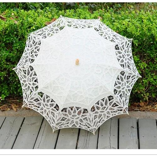 2019 Spring Fashion Lace Sun Umbrella For Bride White Ivory Wedding Umbrella Vintage Wedding Parasol Bridal Accessories WU005