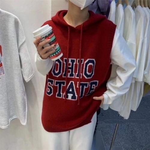 Women Sweater Hooded Vest New Feminine Autumn Winter Fashion Hooded Sweater Pullover Letter Waistcoat Vest