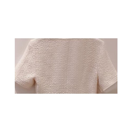 Women Solid Color Mini Dress Tassel Stitching Tweed Short Sleeve Pleated Zipper with Sashes Ladies Fashion Dresses