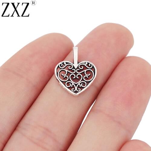 ZXZ 30pcs Filigree Heart Charms Pendants Beads for Bracelet Necklace Jewelry Making Findings 18x15mm