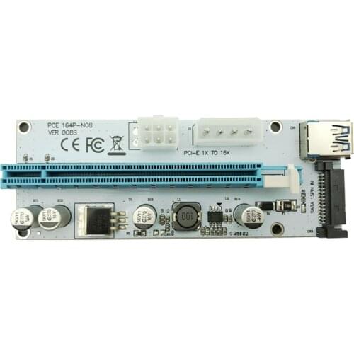 008S PC PCIe PCI-E PCI Express Riser Card 1x to 16x USB 3.0 Data Cable SATA to 4Pin IDE Molex Power Supply for BTC Miner Machine
