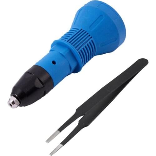 1 pcs Anti-Static Flat Square Tip Straight Tweezers & 1 set Electric Rivet Nut Riveting Adaptor Insert Nut Tool