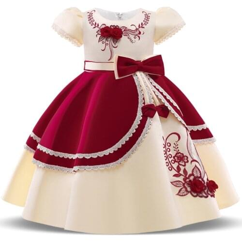 2021 Formal Kids Vintage Embroidery Dress For Girl Children Costume Prom Party Princess Dresses Girls Vestido Short Sleeve Gown