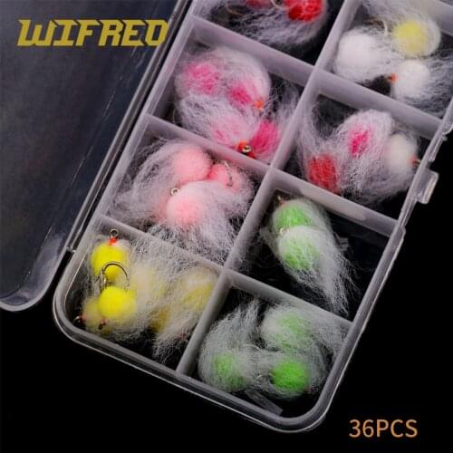 36pcs/Box Milking Egg Fly Mix Color Bugger Fly Combo Set Trout Fishing Flies Lures Glow Bug Size 12
