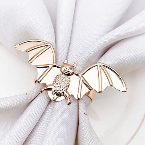 6pcs/lot Halloween Black Bat Napkin Ring Metal Napkin Buckle Suitable For Holiday Party Table Decoration Supplies Napkin Ring