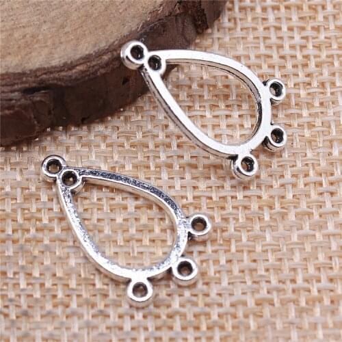 92pcs 22x13mm antique silver Drop-shaped earring connector charms diy retro jewelry fit Earring keychain hair card pendant