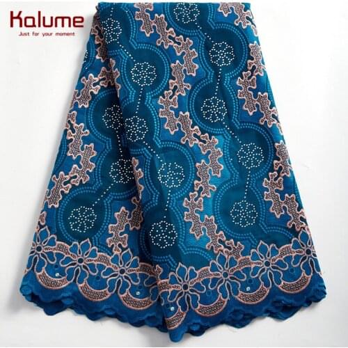 Kalume African Lace Fabric Blue Nigerian Cotton Lace Fabric Stones Swiss Voile Lace Fabric For Party Wedding Lace Fabric H2343