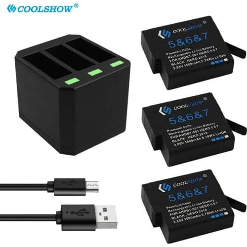 AHDBT-501 1500mAh Batteries for GoPro Hero 5 Gopro 6 7 501 601 701 For Go Pro 7 6 5 Hero5 Camera Battery Charger