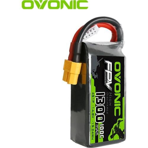14.8V OVONIC 1300mAh 100C Max 200C Lipo 4S1P Battery with XT60 Connector for 250 FPV Frame RC Drone Heli Quad Boat