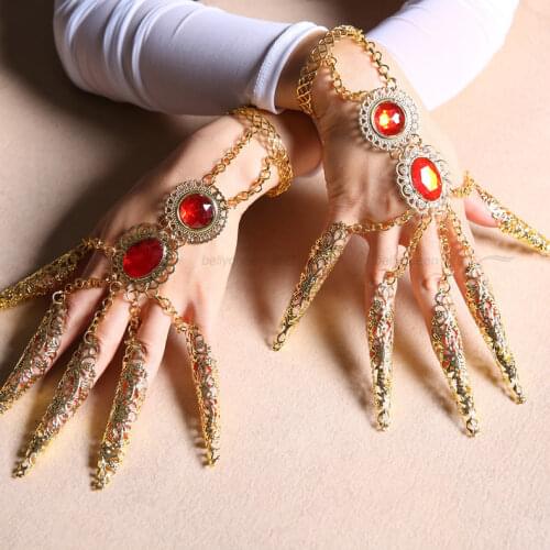 Golden Alloy Belly Dance Accesssories Hand Finger Wear Bracelet Accessory Free Shipping