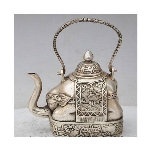 Lojas de bronze Tibet Prata 5 "chinese elefante prata morcego Amarelo Crafts Home Furnishing Arts pure copper