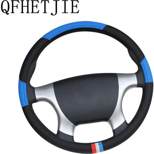 Blue Color Leather Car Steering Wheel Cover 36-50CM Steering Wheel Cover Large Truck Minivan Bus Handlebar Cover Car Accessories