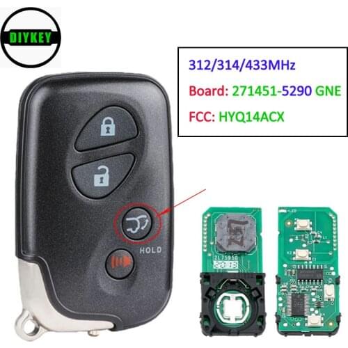 DIYKEY FCC: HYQ14ACX Board: 271451-5290 GNE Smart Remote Key Fob 4 Button 312 / 314 / 315 / 433MHz for Lexus RX350 RX450H