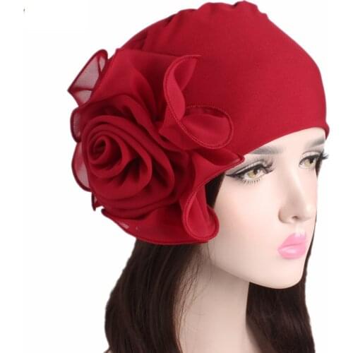 Side Big Flower Elastic Bandana Cap Ladies Elegant Fashion Cap Caps Bonnet Headwraps Women Beanies Spring Autumn Sports Outdoor