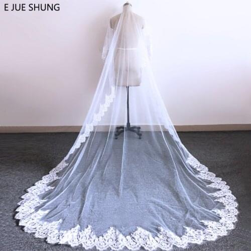 E JUE SHUNG 3 Meter White Ivory Cathedral Wedding Veils Long Bling Sequin Lace Edge Bridal Veil Wedding Accessories